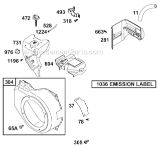 Page H Diagram and Parts List for 12B400  Briggs and Stratton Engine